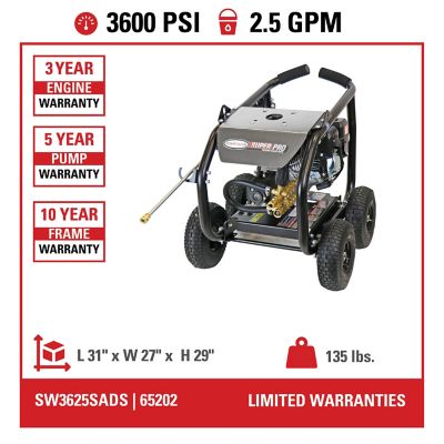 Image showing  3,600 PSI 2.5 GPM Gas Cold Water SuperPro Roll-Cage Pressure Washer with CRX210 Engine and AAA Triplex Plunger Pump