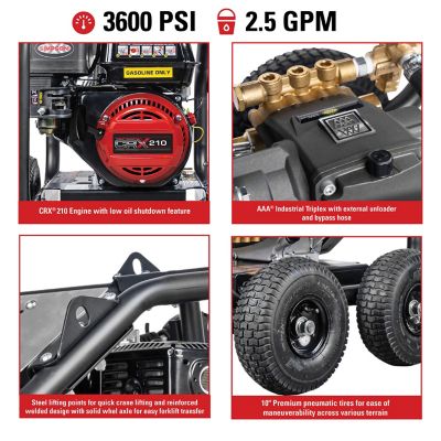Image showing  3,600 PSI 2.5 GPM Gas Cold Water SuperPro Roll-Cage Pressure Washer with CRX210 Engine and AAA Triplex Plunger Pump