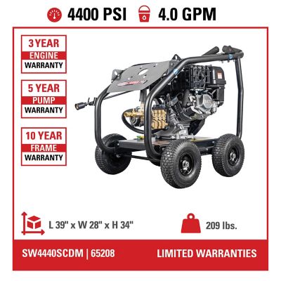 Image showing  4,400 PSI 4 GPM Gas Cold Water SuperPro Roll-Cage Pressure Washer with Triplex Plunger Pump Pressure Washer, 420cc