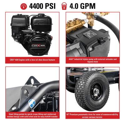 Image showing  4,400 PSI 4 GPM Gas Cold Water SuperPro Roll-Cage Pressure Washer with Triplex Plunger Pump Pressure Washer, 420cc