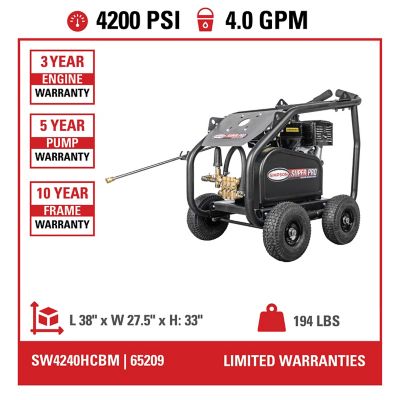 Image showing  4,200 PSI 4 GPM Gas Cold Water SuperPro Roll-Cage Pressure Washer, Triplex Plunger Pump, Honda GX390 Engine, 49-State