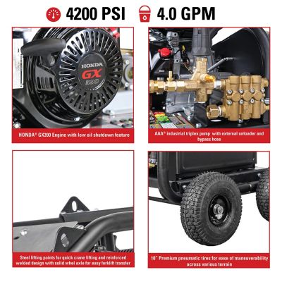 Image showing  4,200 PSI 4 GPM Gas Cold Water SuperPro Roll-Cage Pressure Washer, Triplex Plunger Pump, Honda GX390 Engine, 49-State