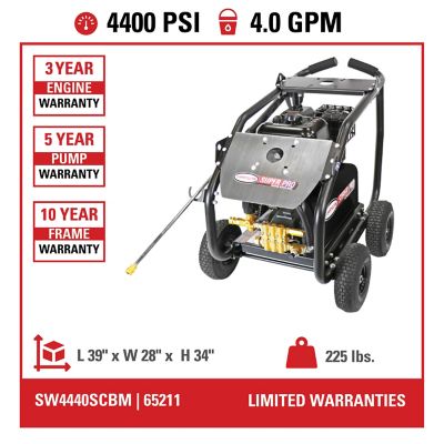 Image showing  4,400 PSI 4 GPM Gas Cold Water SuperPro Roll-Cage Pressure Washer with Triplex Plunger Pump, CRX420 Engine, 50 ft. Hose