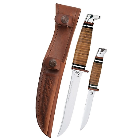 Case Cutlery 5 in. Leather Hunting Knife Set with Leather Sheath, 2 pc., FI00372