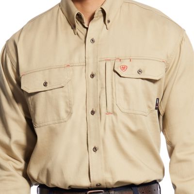 Image showing  Men's FR Flame-Resistant Solid Vent Long-Sleeve Work Shirt, Khaki