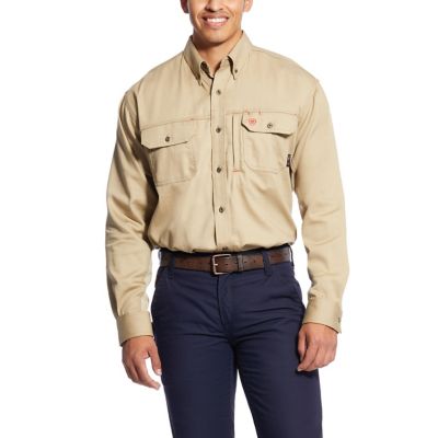 Ariat Men's Long-Sleeve FR Solid Vent Work Shirt, Khaki