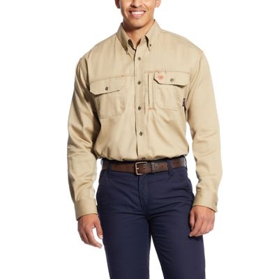 Ariat Men's FR Flame-Resistant Solid Vent Long-Sleeve Work Shirt, Khaki