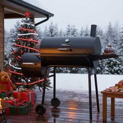 Image showing  Barrel Charcoal Grill with Offset Smoker and Front and Side Tables, 811 sq. in., Black