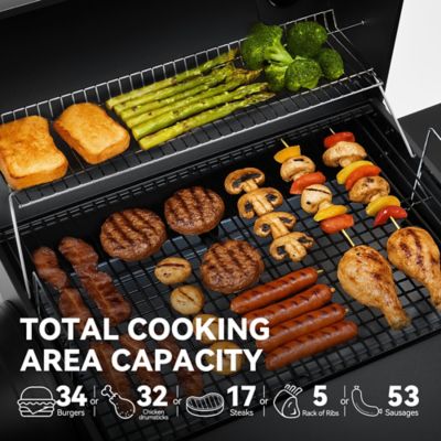 Image showing  Barrel Charcoal Grill with Offset Smoker and Front and Side Tables, 811 sq. in., Black