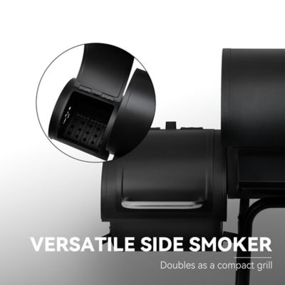 Image showing  Barrel Charcoal Grill with Offset Smoker and Front and Side Tables, 811 sq. in., Black