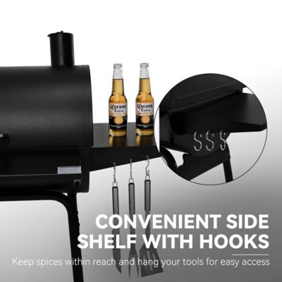 Image showing 7 th Royal Gourmet Barrel Charcoal Grill with Offset Smoker and Front and Side Tables, 811 sq. in., Black