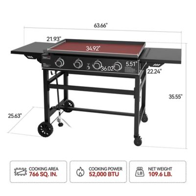 Image showing  4-Burner Propane Gas Flat Top Grill and Griddle with Side Tables, 766 sq. in., Black