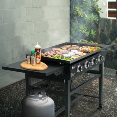 Image showing 9 th Royal Gourmet 4-Burner Propane Gas Flat Top Grill and Griddle with Side Tables, 766 sq. in., Black