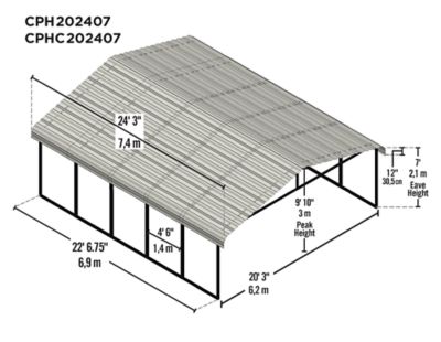 Image showing  Carport, 20 ft. x 24 ft. x 7 ft., Eggshell