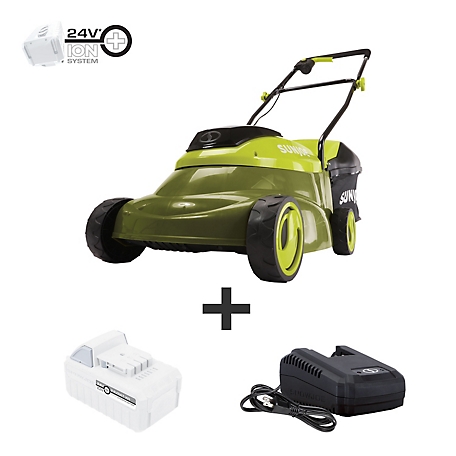 Sun Joe 14 in. 24V Cordless Electric iON+ Brushless Push Lawn Mower Kit