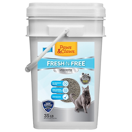 Paws & Claws Fresh-N-Free Unscented Clumping Clay Cat Litter, 35 lb. Pail