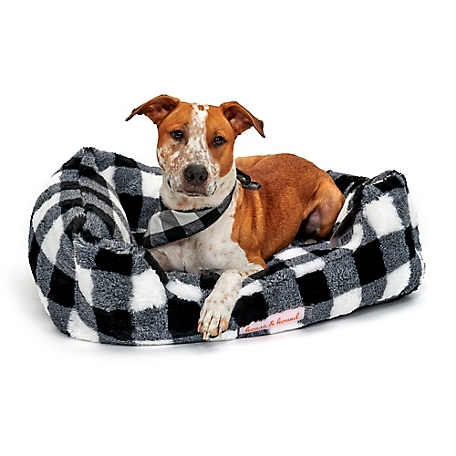 House & Hound Mink Plaid Dog Bed, Large, Black/White