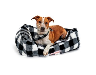 House & Hound Mink Plaid Pet Bed, Extra Large, Black/White