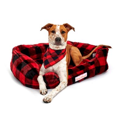House & Hound Mink Plaid Dog Bed, Large, Red/Black