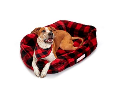 Image showing  Mink Plaid Dog Bed, Large, Red/Black
