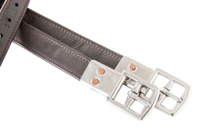 Image showing  Flat Buckle Premium-Lined Leather Stirrups, Havana, 2-Pack