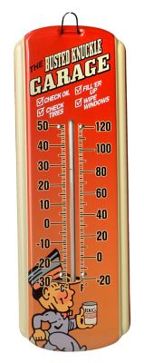 The Busted Knuckle Garage Mini Thermometer, 12 in. x 4 in. at