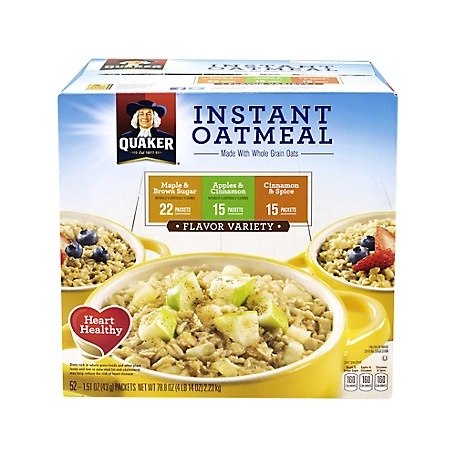 QUAKER Oatmeal Variety Pack Box, 3 Flavors, 52 ct.