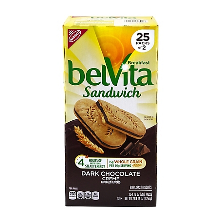 belVita Dark Chocolate Breakfast Sandwiches, 2 Bars Per pk., 25 ct.