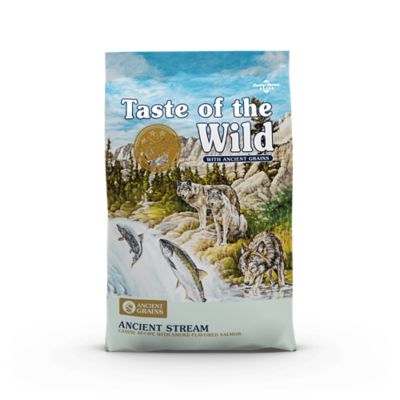Taste of the Wild Ancient Stream Canine Recipe with Smoke-Flavored Salmon Dry Dog Food Great sized pieces of food and doesnt include the dried blueberries found in blue buffalo that many dogs pick out
