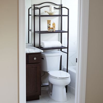 Image showing  23.5 in. x 65.5 in. x 11 in. Metal 3-Tier Over-the-Toilet Rack, Chocolate Brown
