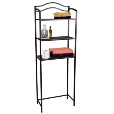 Image showing  23.5 in. x 65.5 in. x 11 in. Metal 3-Tier Over-the-Toilet Rack, Chocolate Brown