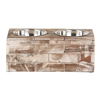 Image showing  10 oz. Berjen Elevated Wood Double Diner Pet Bowl Set