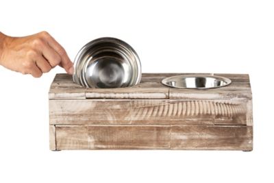 Image showing  10 oz. Berjen Elevated Wood Double Diner Pet Bowl Set