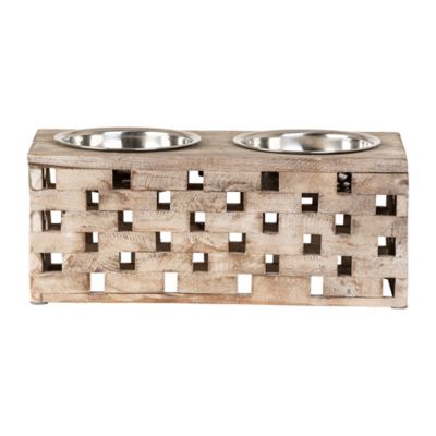 Image showing  Berjen Block Elevated Wood Double Diner Pet Bowl Set