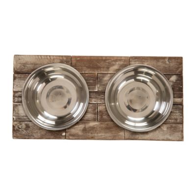 Image showing  Berjen Block Elevated Wood Double Diner Pet Bowl Set