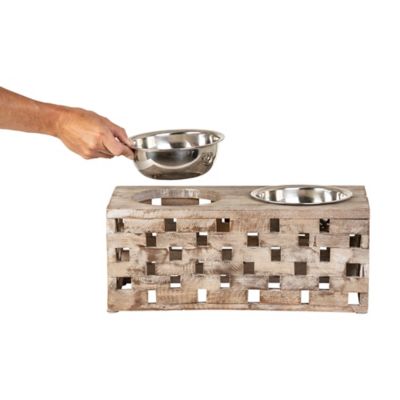 Image showing  Berjen Block Elevated Wood Double Diner Pet Bowl Set