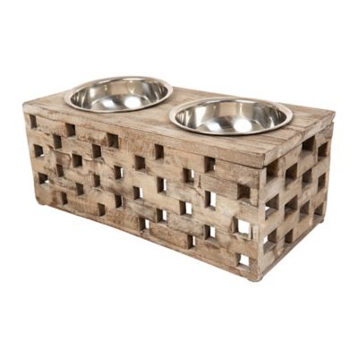 Image showing 5 th Huntley Equestrian Berjen Block Elevated Wood Double Diner Pet Bowl Set