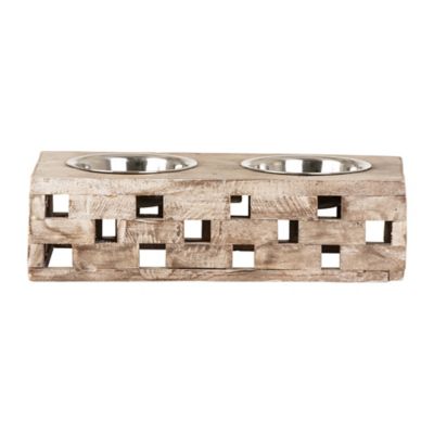 Image showing 7 th Huntley Equestrian Berjen Block Elevated Wood Double Diner Pet Bowl Set