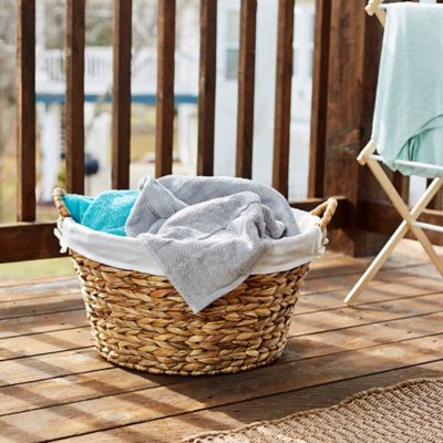 Image showing  Water Hyacinth Round Laundry Basket, 11.5 in. x 22 in. x 20 in.