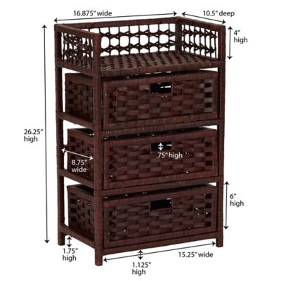 Image showing  Paper Rope Chest with 3 Drawers, Brown
