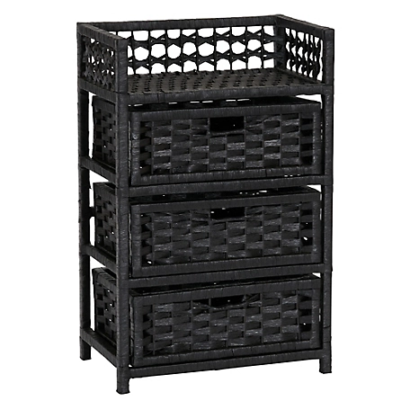 Household Essentials 3-Drawer Paper Rope Accent Chest, Black