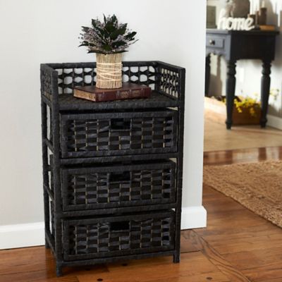 Image showing  Paper Rope Accent Chest with 3 Drawers, Black