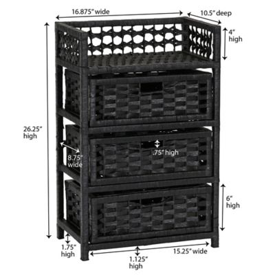 Image showing  Paper Rope Accent Chest with 3 Drawers, Black