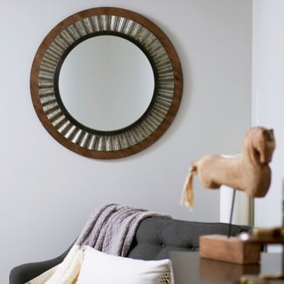 Image showing  Wood Framed Sunburst Metal Wall Mirror, 4 in. x 31.375 in.