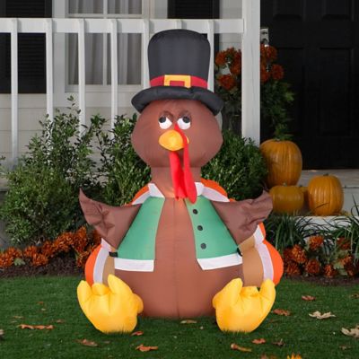 Image showing  9.06 in. Airblown Outdoor Happy Turkey Inflatable Fall Decoration, Self-Inflates