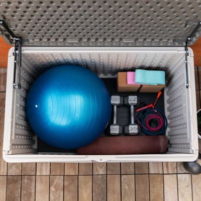 Image showing 7 th Lifetime 80 gal. High-Density Outdoor Storage Box, Black/Brown