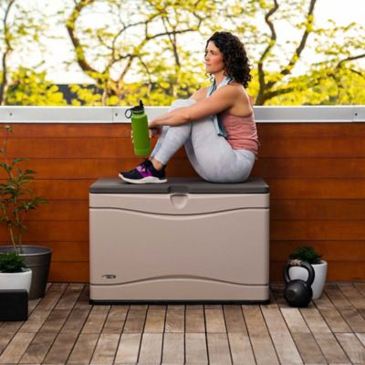 Image showing 8 th Lifetime 80 gal. High-Density Outdoor Storage Box, Black/Brown