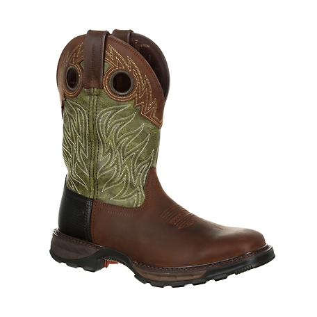 Durango Maverick XP Waterproof Western Work Boots, Oiled Brown and Forest Green