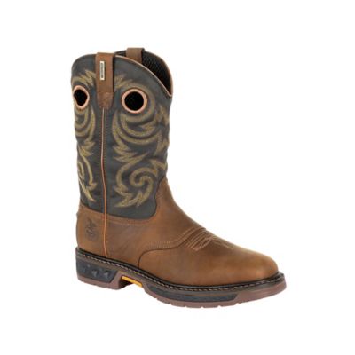 Georgia Boot Men's Stitched Toe Carbo-Tec LT Waterproof Pull-On Work Boots, Black/Brown
