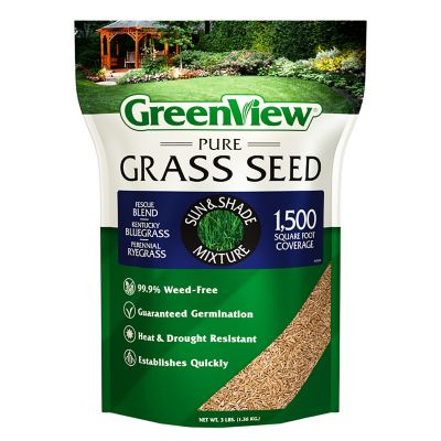 GreenView Pure Grass Seed Sun & Shade Mixture, 3 lb. Bag - Covers up to 1,500 sq. ft.